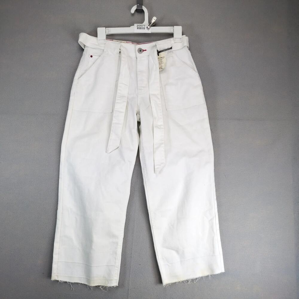 NWT EV1 Allie Wide Leg White Jeans Women's 2 Cropped 27x23" Stretch Tie Belt Raw